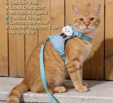 Escape-Proof Cat Harness & Leash: Cloud Accent, Adjustable Padded Design