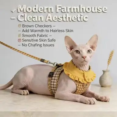 Escape-Proof Cat Harness: Ruffled Collar, Gingham Print