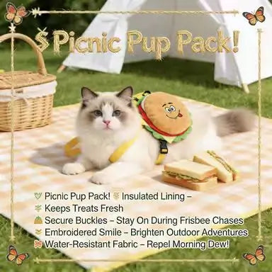 Fun Escape-Proof Cat Harness: Adjustable Fit, Plush Burger Design (Multi-Color)