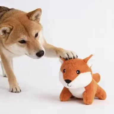 Interactive Play Plush Dog Toy: Fox Shape, Orange & White Soft Material