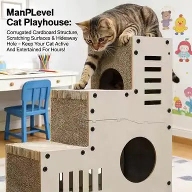 City-Style Cat Scratcher: Corrugated Surface, Hideaway, Multi-Level Rest (Beige)