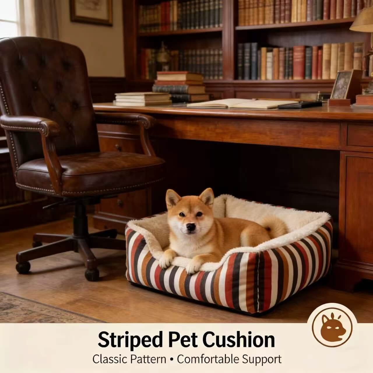 Classic Striped Pet Bed for Dogs - Comfortable, Multi-Color, Soft Cushion, All-Season