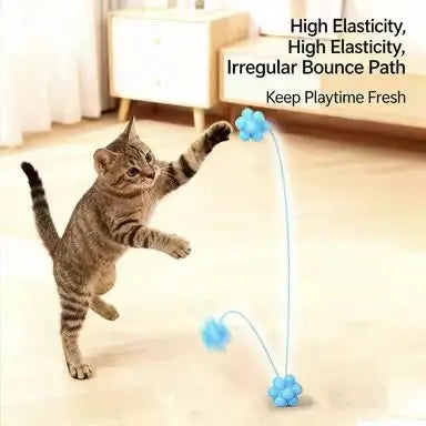 Elastic Bouncing Interactive Cat Toy: Irregular Path, Blue Ball Design