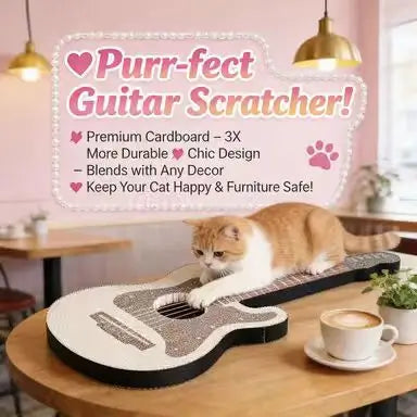 Guitar-Shaped Cat Scratcher: Claw Grinding & Rest, Wear-Resistant, No Litter (White-Black)