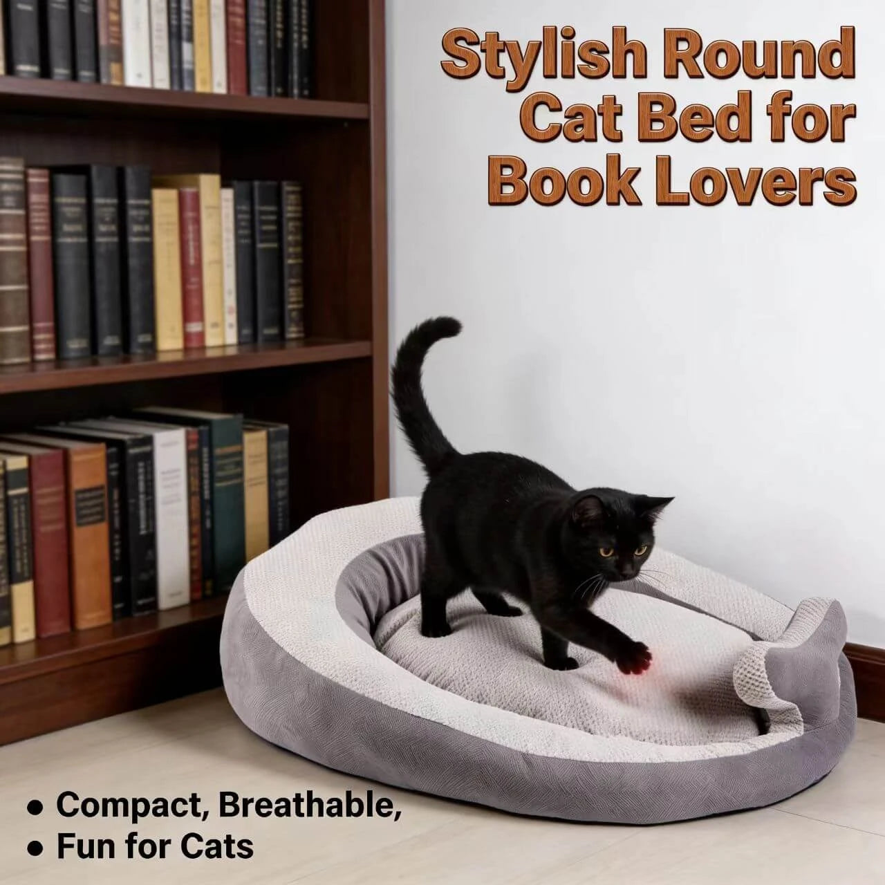 Soft Cushioned Pet Bed for Cats - Egg Design, Textured Cloth, Grey Two-Tone Rest Nest