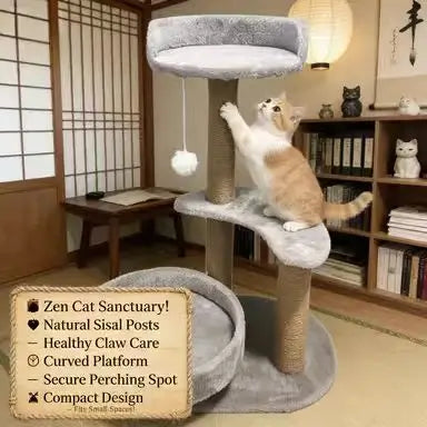 Multi-Level Cat Scratcher Tree: Rest & Scratch, Interactive Toy, Sisal Posts (Gray)