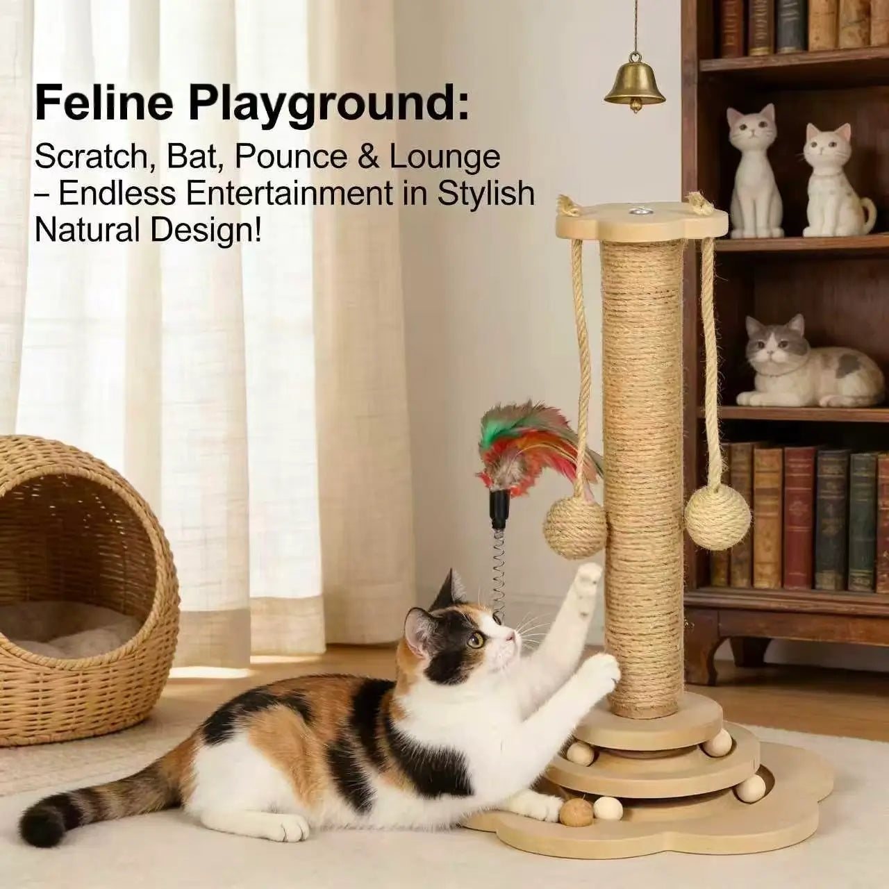 Scratching & Interactive Cat Scratcher: Sisal Post, Hanging Toys & Rolling Balls