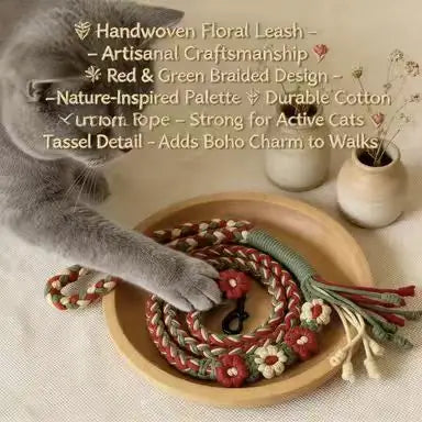 Bohemian Pet Leash: Hand-Woven Floral Design, Durable Braided Rope