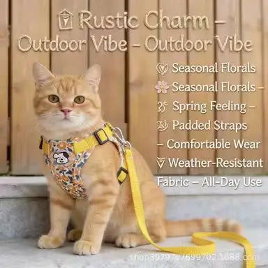 Escape-Proof Cat Harness & Leash: Floral Print, Cute Dog Accent