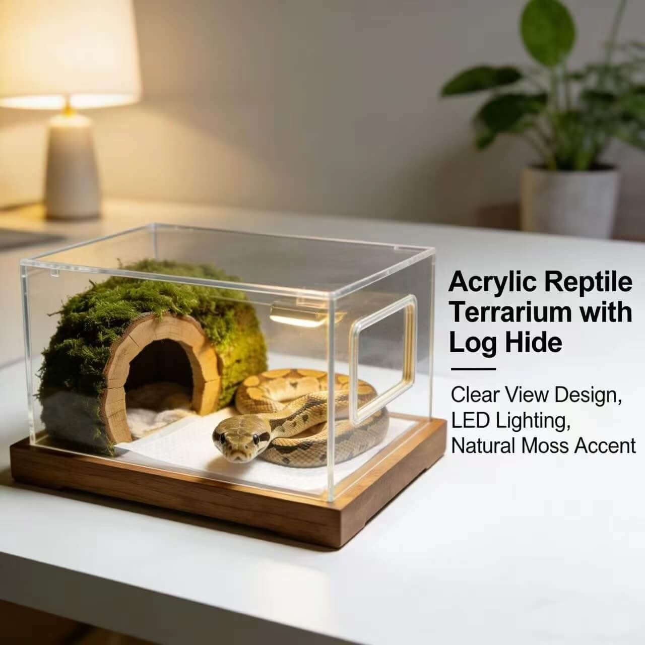 Clear Acrylic Heated Snake Hide: Wood & Moss Hide, Easy-Clean Base for Snakes