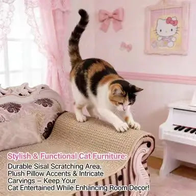 Luxury Sofa Cat Scratcher: Decorative Design, Durable Surface, Pet-Friendly (Pink-Beige)