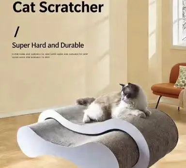 Wavy Cat Scratcher: Rest & Scratch, Curved Design, Durable Surface (Beige-White)