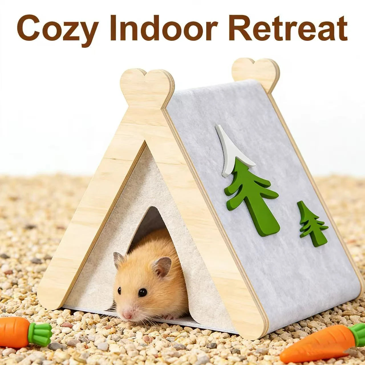 Hide & Rest Hamster Nest for Hamsters - Tent-Shaped Wooden Frame Decor Patterns