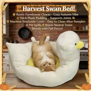Duck-Shaped Cat Bed: Cozy Rest, Plush Surface, Cute Design (White-Yellow)