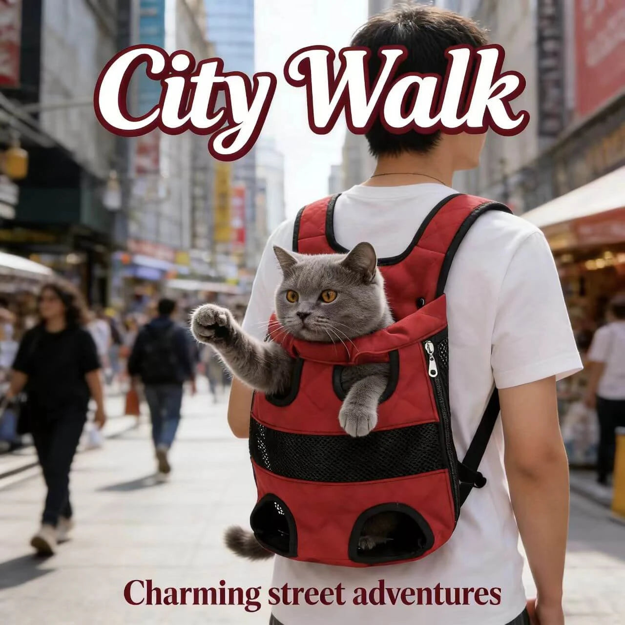 Outdoor Pet Front Carrier - Lightweight, Secure Pockets, Red