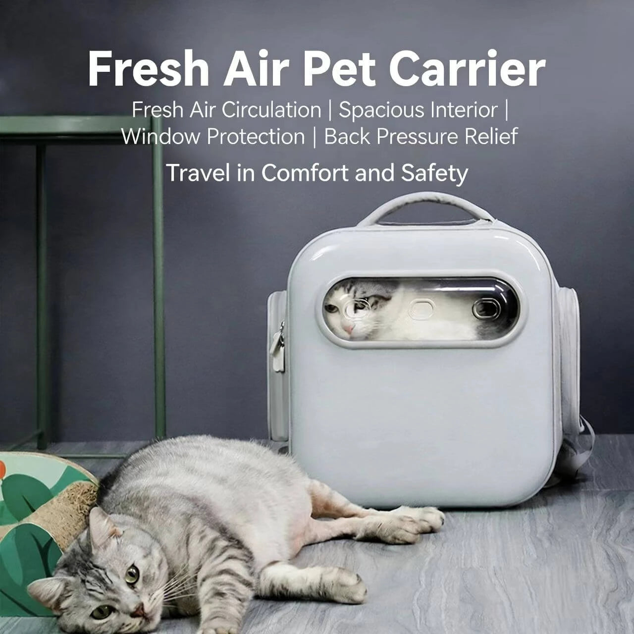 Spacious Cat Carrier Backpack - Multi-Pocket, Expandable, Gray