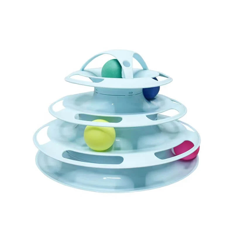 Tower Cat Toy - 5 Levels, Rolling Balls, Light Blue, Interactive Play