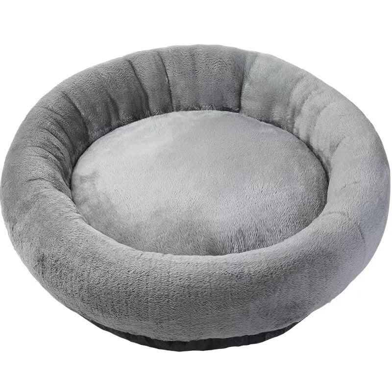 Soft Calming Pet Bed for Cats - Donut Design, Plush Material, Grey Round Nest