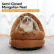 Warm Semi-Enclosed Cat Cave: Light Green Plush, Cozy Minimalist Design for Cats (All-Season)