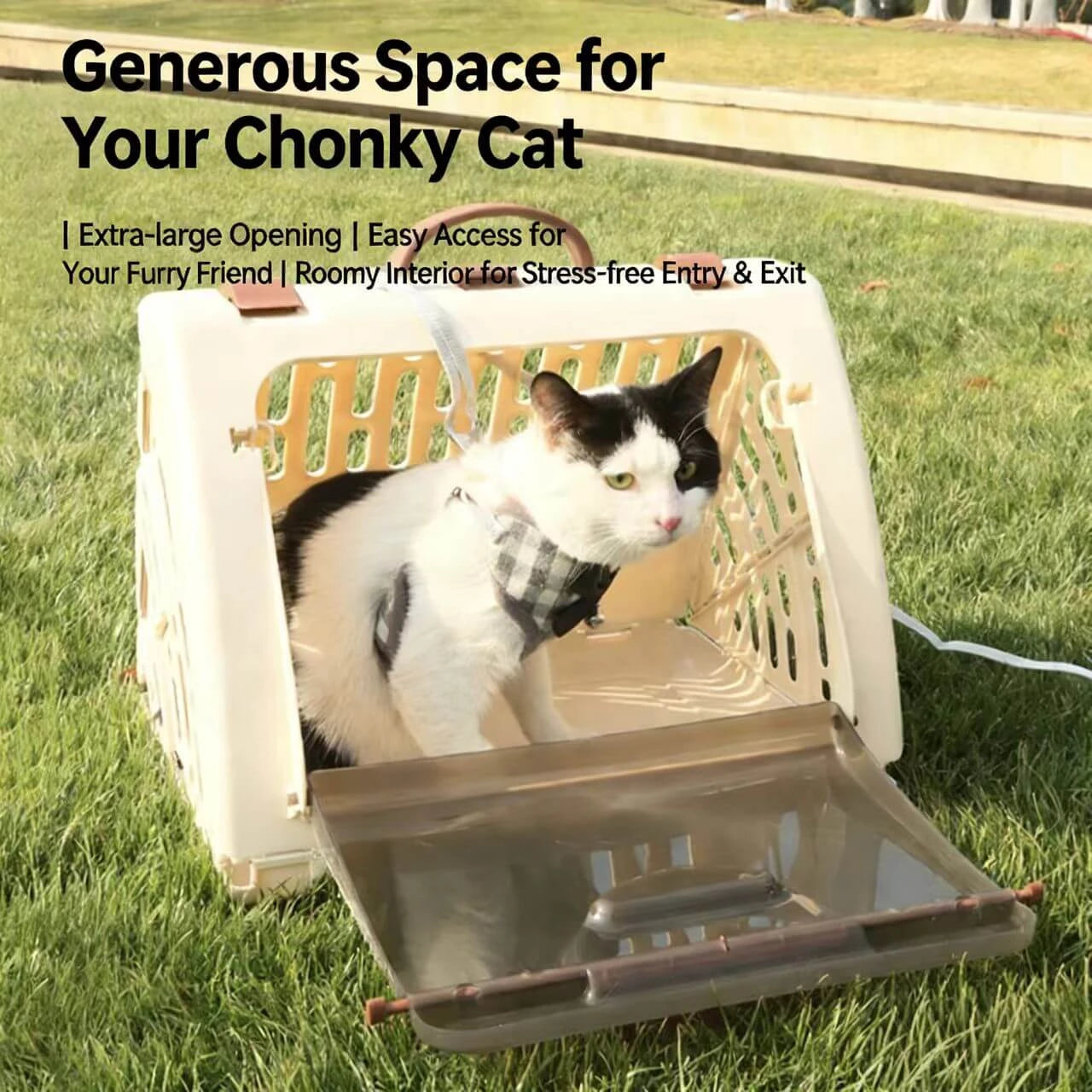 Portable Cat & Dog Carrier - Secure Lock, Ergonomic Handle, White