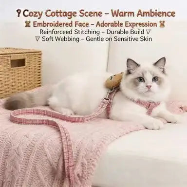 Escape-Proof Cat Harness & Leash: Bear Accent, Plaid Fabric