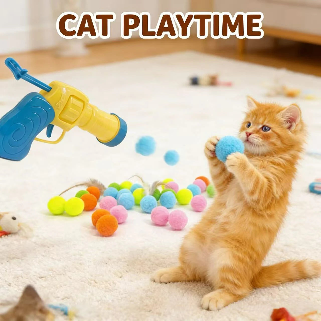 Interactive Launch Play Cat Toy for Cats - Multi-Color Felt Balls Gun-Shape