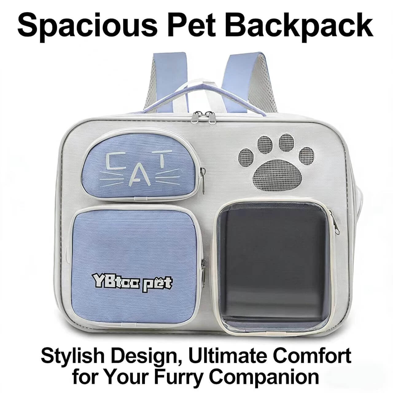 Travel Cat Backpack - Spacious, Paw Print Design, Lightweight