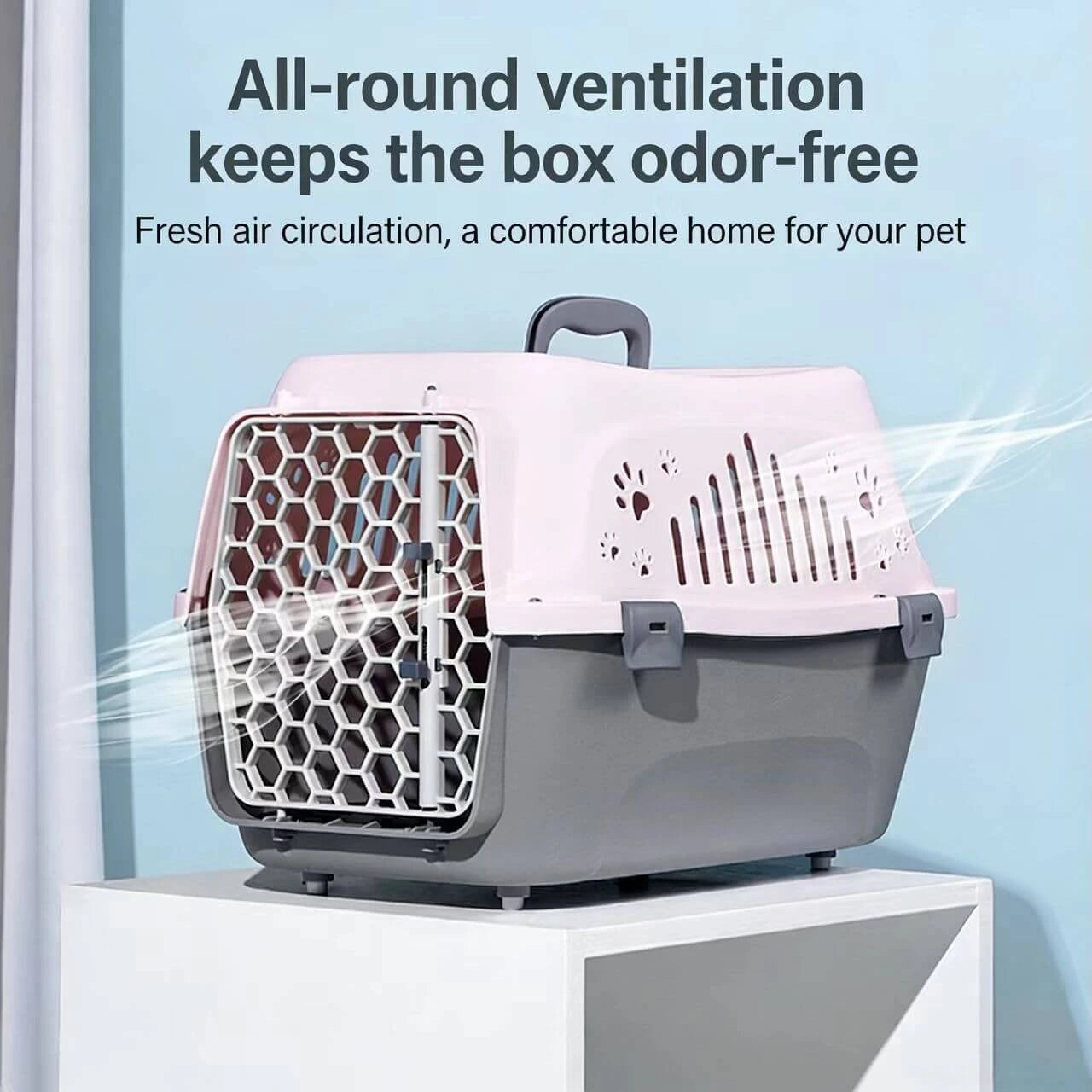 Secure Cat & Dog Carrier - Breathable, Durable Plastic, Gray