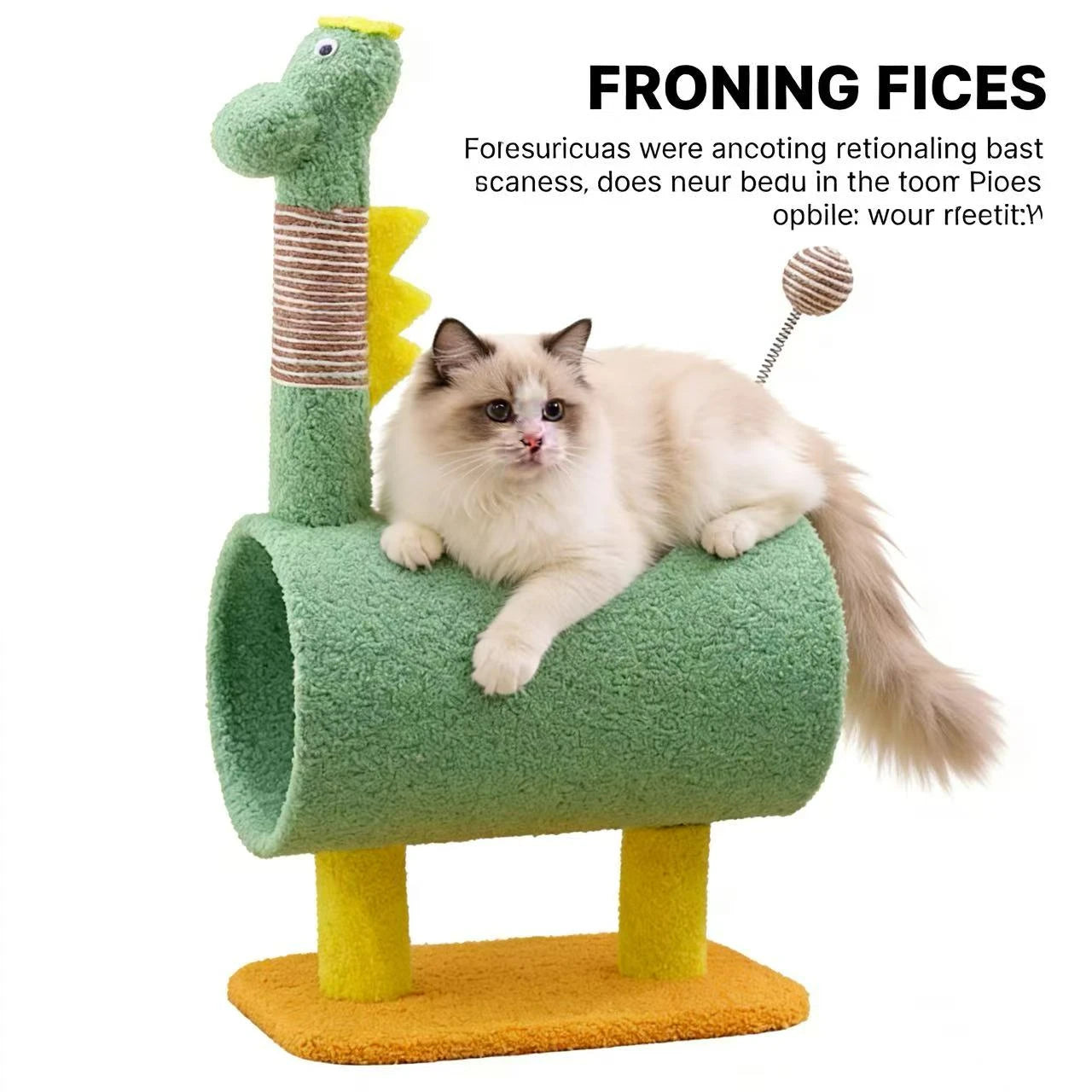 Play Rest Scratch Cat Tree for Cats - Cartoon (Duck/Dino) Cave Nest Toy Ball Plush Multi-Color
