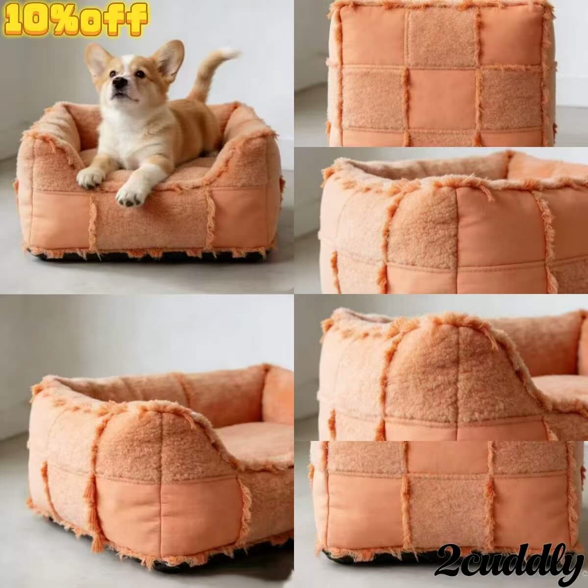 Ultra Soft Pet Bed for Dogs - Orange, Square, Furry Edge, Kid-Friendly Playroom Decor