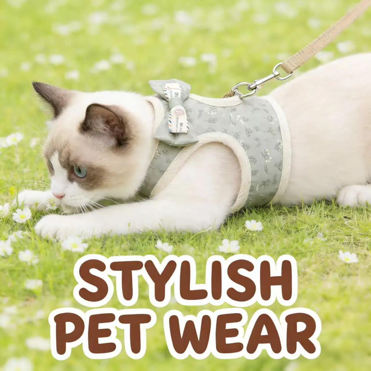 Escape-Proof Cat Harness & Leash: Ditsy Floral Print & Bow Accent