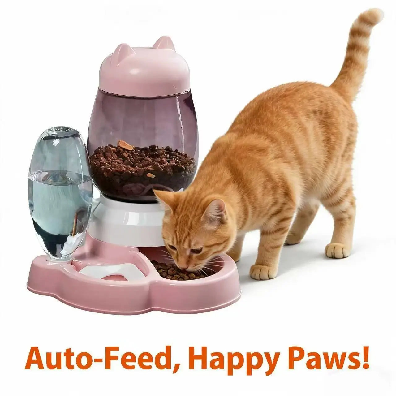 2-in-1 Cat Feeder & Waterer: Auto-Refill, Pet-Safe Design (Pink-White)
