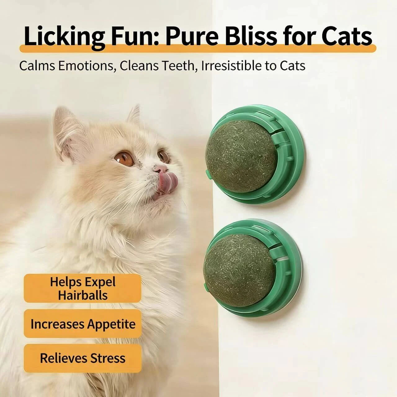 Edible Catnip Chew Ball - Rotating Design, Wall-Mountable, Green Plastic Case