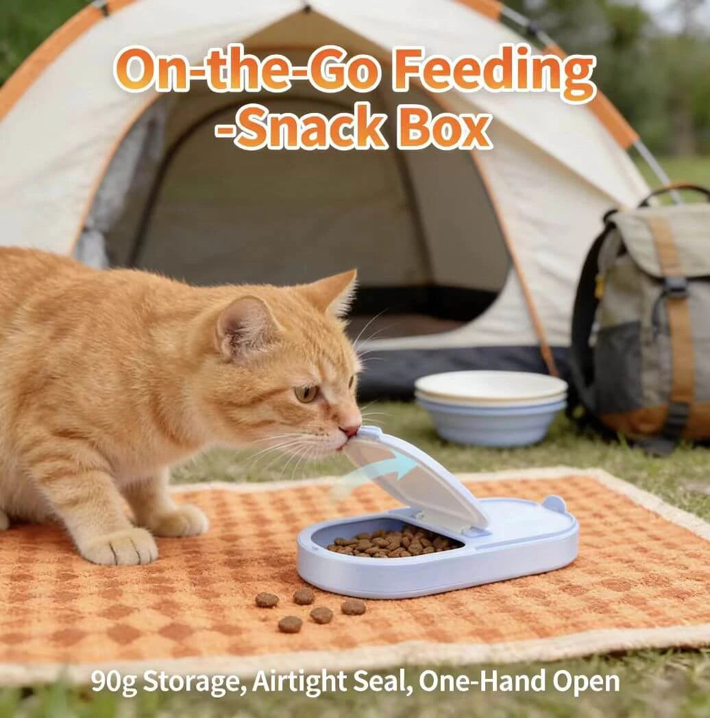 Couchside Lazy Feeding Pet Bowl - Dual Compartment, Senior Cat Friendly, Blue