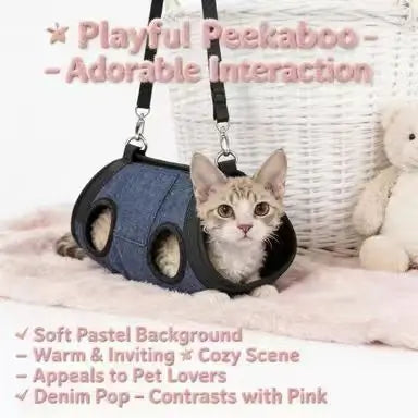 Portable Pet Carrier Harness: Denim Fabric, Hands-Free Design