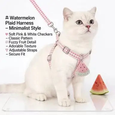 Escape-Proof Cat Harness & Leash: Watermelon Accent, Plaid Design