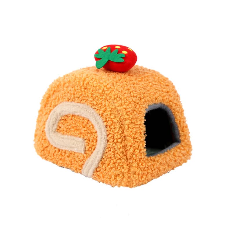 Cozy Hamster House for Hamsters - Orange Strawberry Decor, Plush Texture, Secure Base