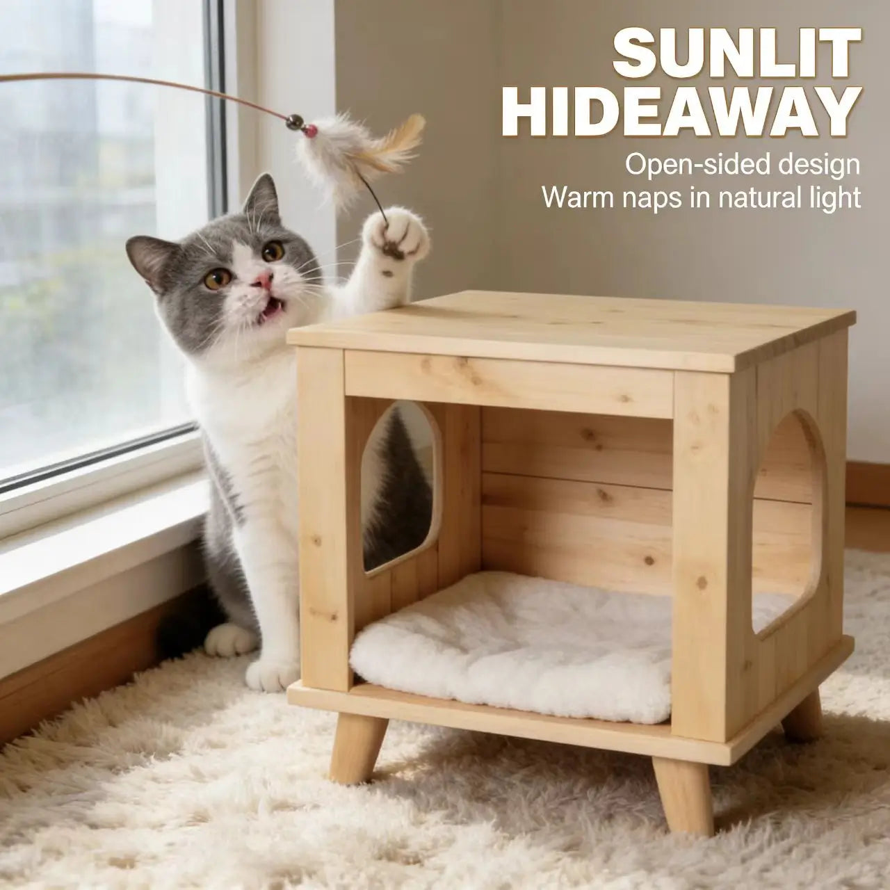 Multi-Functional Pet Furniture - Cat Cave, Side Table, Natural Light Wood