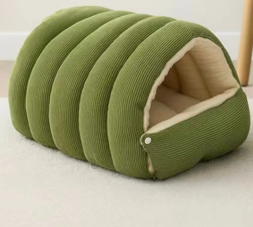 Indoor Cat Hideout Bed - Plush Lining, Cute Caterpillar Shape