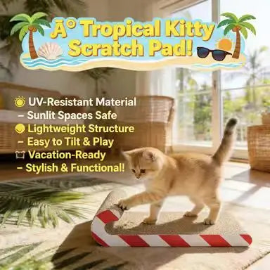 Barrier-Style Cat Scratcher: Claw Grinding, Striped Design, Durable Surface (Beige-Red-White)