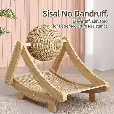 Swing Cat Scratcher Set: Rope Ball, Sisal Bed, Wooden Frame (Natural Beige)