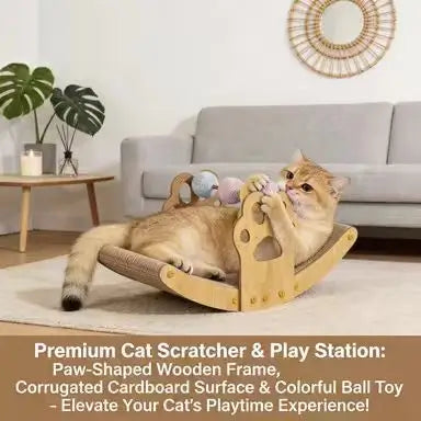 Paw-Shaped Rocking Cat Scratcher: Interactive Toys, Durable Surface, Bamboo Design