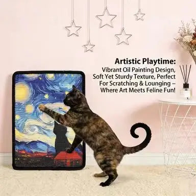 Starry Night Cat Scratcher: Art Print Design, Durable Surface, Compact Size (Multi-Color)