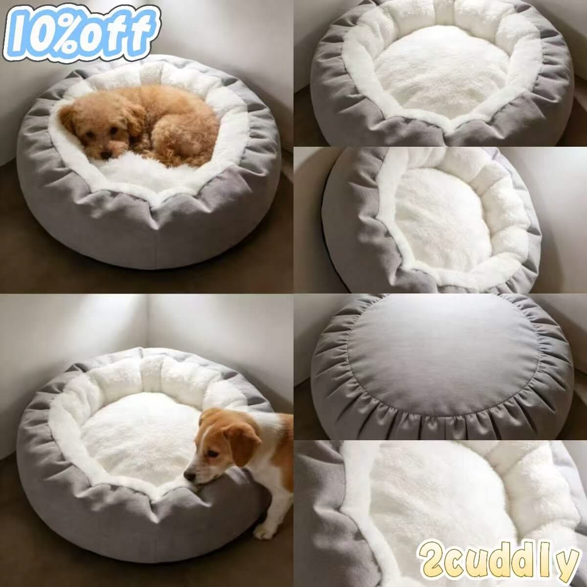 Cozy Two-Tone Pet Bed for Dogs - Gray-White, Round, Plush Inner, Stylish Trim