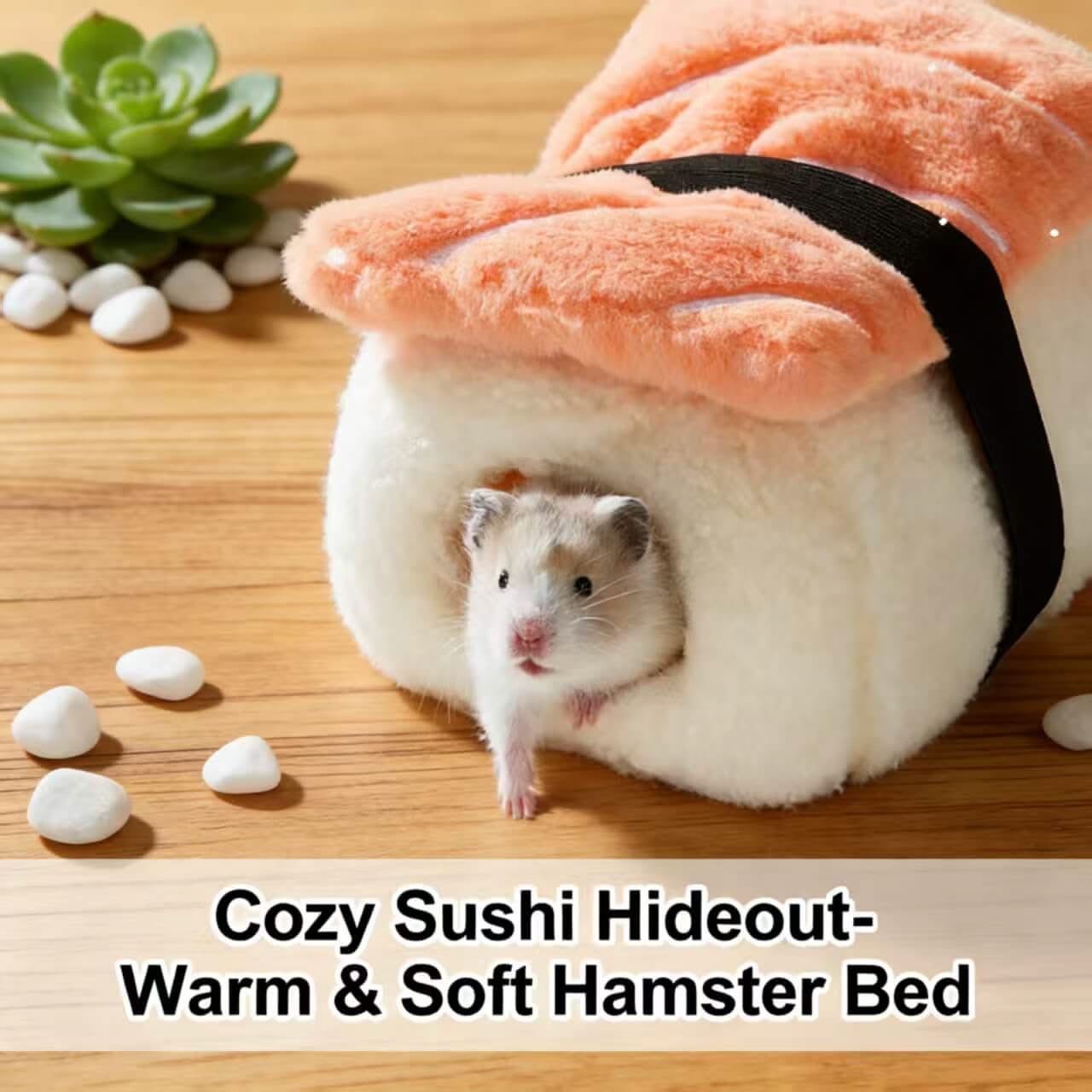 Warm & Soft Hamster House for Hamsters - Sushi Shape, Orange-White, Plush Texture