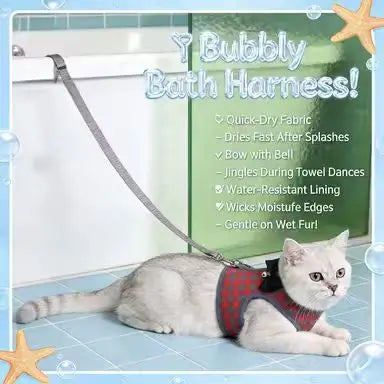 Escape-Proof Cat Harness & Leash: Bow & Bell Accent, Plaid Pattern