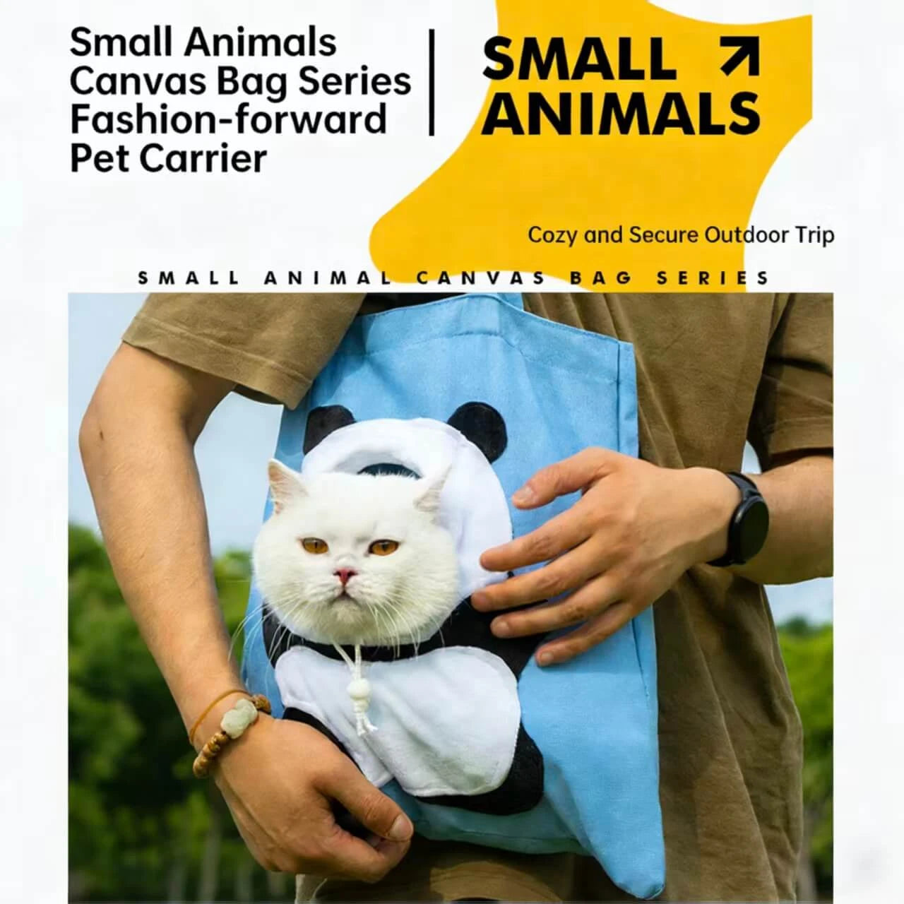Portable Cat & Dog Carrier Tote - Fun Animal Design, Breathable, Blue