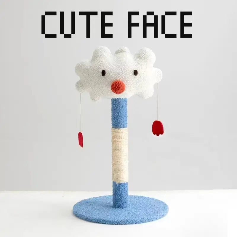 Cloud-Face Cat Scratcher: Scratch-Resistant, Hanging Toys, Blue-White Cute Design