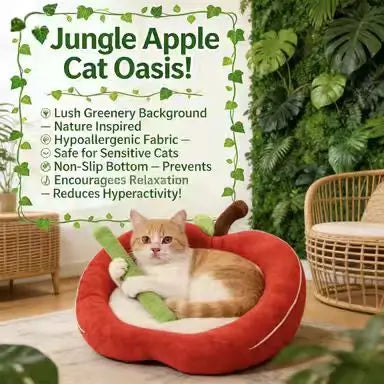 Apple-Shaped Cat Bed: Cozy Rest, Plush Surface, Lucky Theme (Red-Beige)