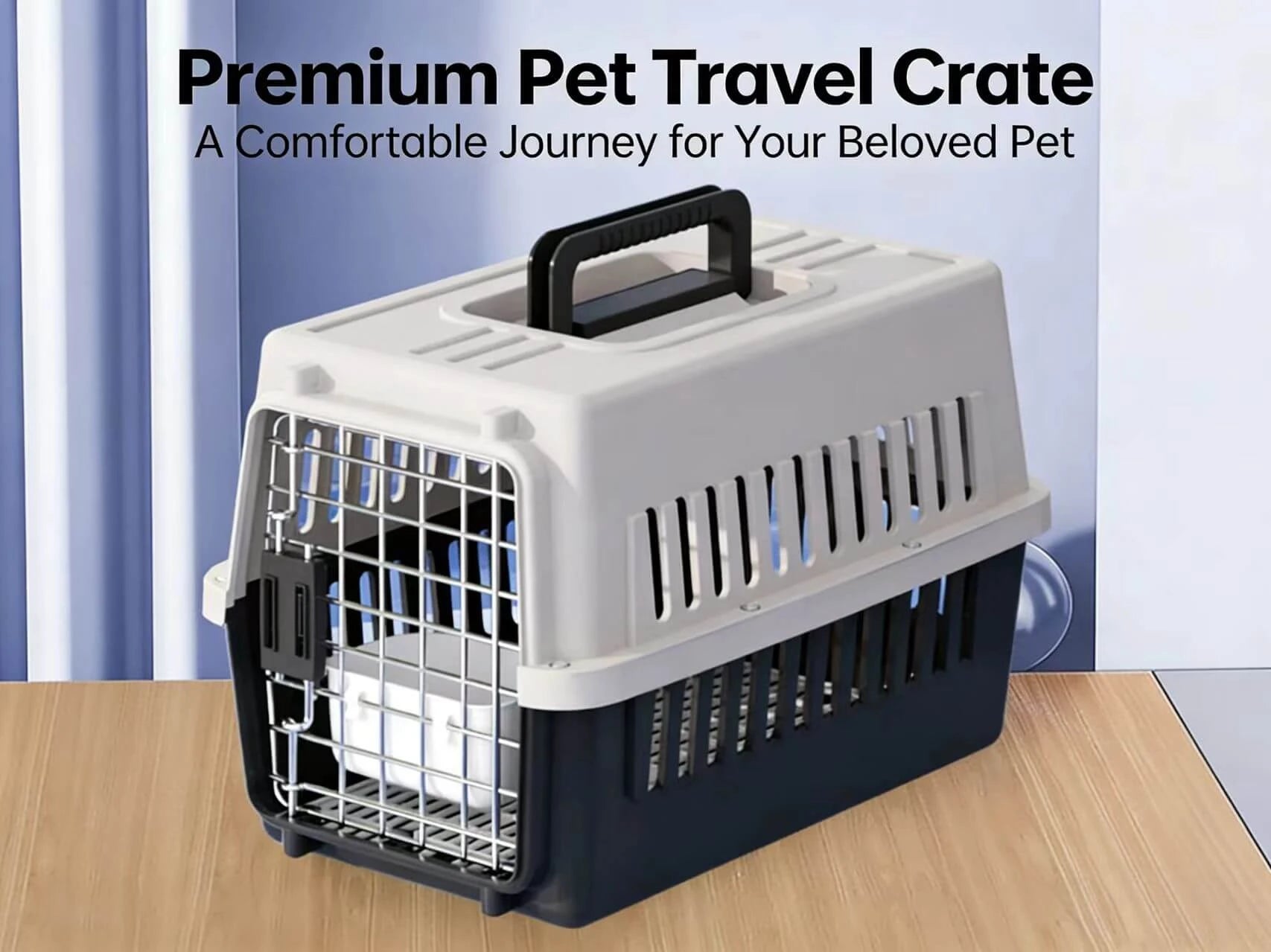 Secure Cat & Dog Carrier Crate - Metal Door, Easy Clean, White